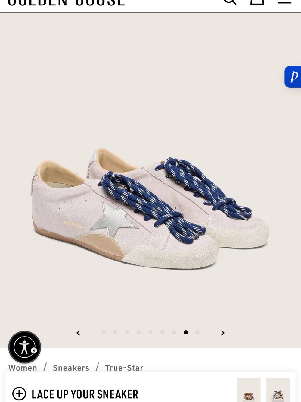 Golden Goose Women's True-Star Sneakers in Pale Pink with Navy Laces